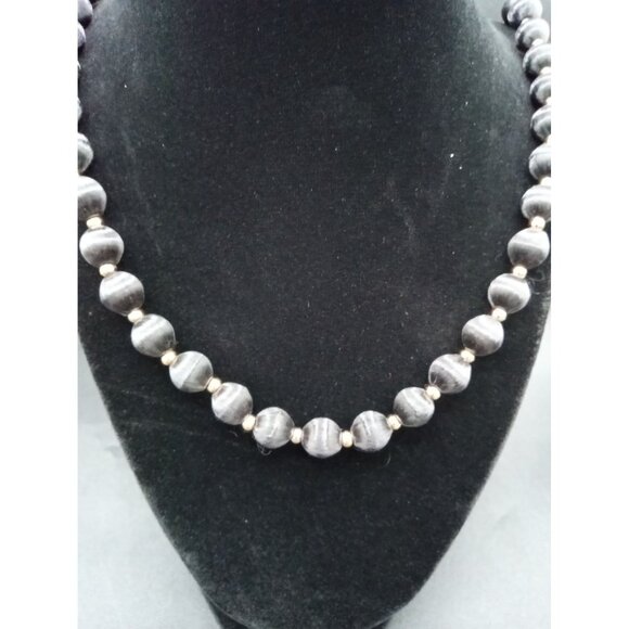 Gray Satin Silk Thread Beaded Necklace Vintage 1980s Korea 29 In Fashion Jewelry - Picture 13 of 14